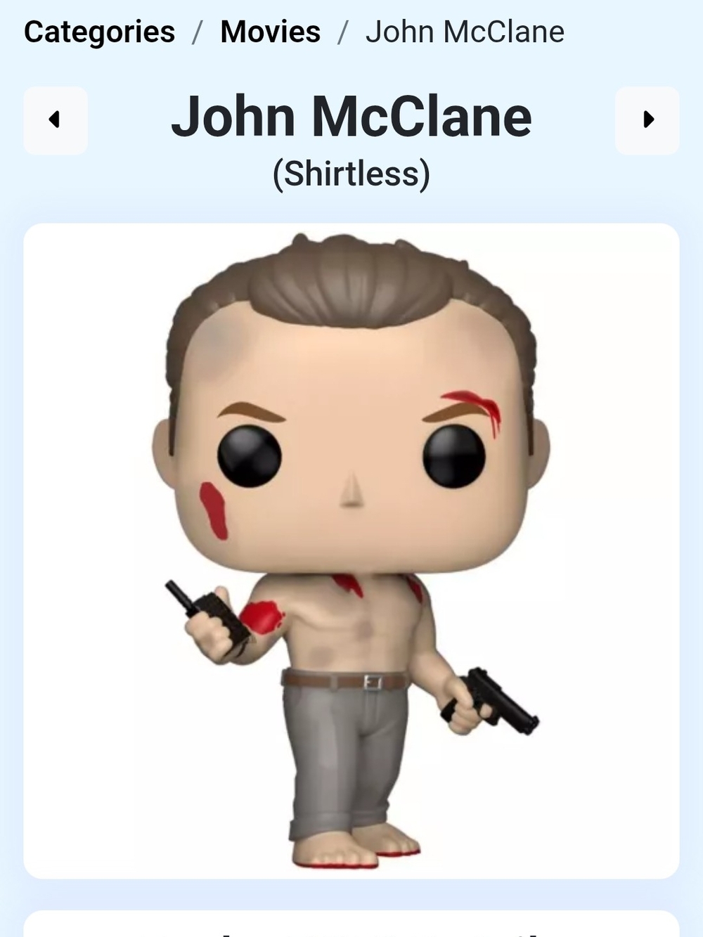 Funko Pop! Movies John McClane Bare-Chest Figure — Flesh, Gray, Red Accents